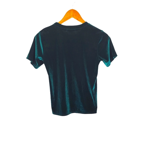 Short sleeve deep green velour top - Picture 2 of 4